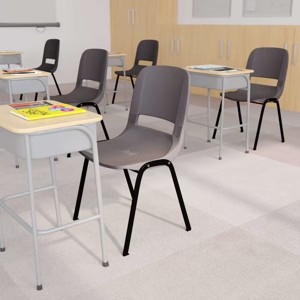 661 lb. Capacity Gray Stack Chairs-Black Frame, 5PK, Flash Furniture, Mfr#: 5-RUT-16-PDR-GY-GG